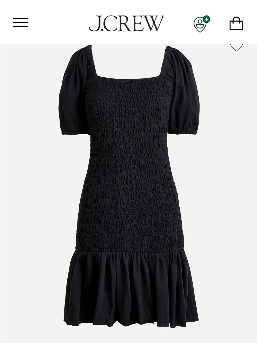 NWT J. Crew Black Smocked Puff-Sleeve Knit Dress